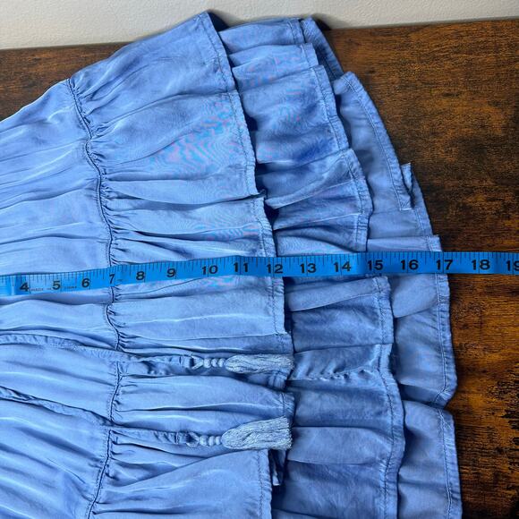 Aerie Sweet N Silky Satin Ruffle Tiered Mini Skirt Blue Sz L Flowy Y2K Western - Picture 9 of 9